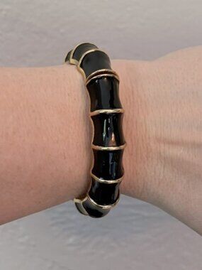 Banana Republic Black Gold Bamboo Enamel Stretch Bangle Bracelet
